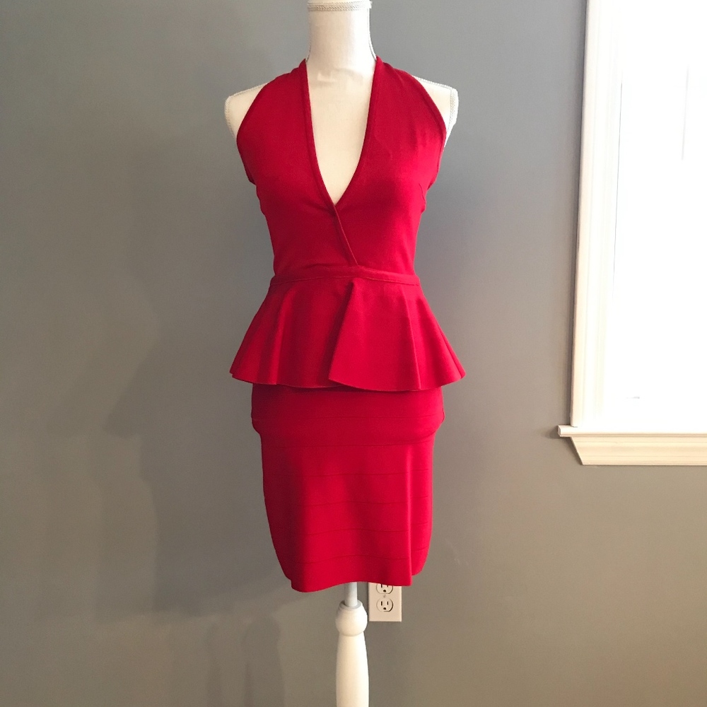 Bebe Peplum Bodycon Bandage Dress